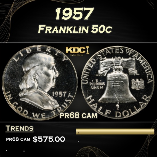 1957 Proof Franklin Half Dollar 50c Grades pr68 cam