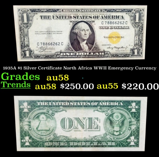 1935A $1 Silver Certificate North Africa WWII Emergency Currency Grades Choice AU/BU Slider