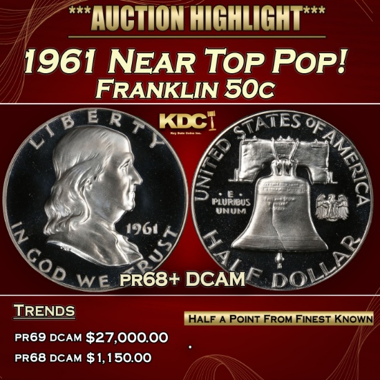 IO 1961 Proof Franklin Half Dollar Near Top Pop! 50c pr68+ DCAM SEGS