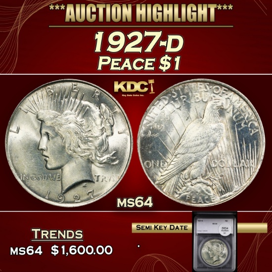 YC 1927-d Peace Dollar $1 ms64 SEGS