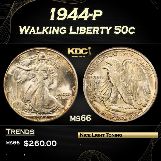 1944-p Walking Liberty Half Dollar 50c Grades ms66