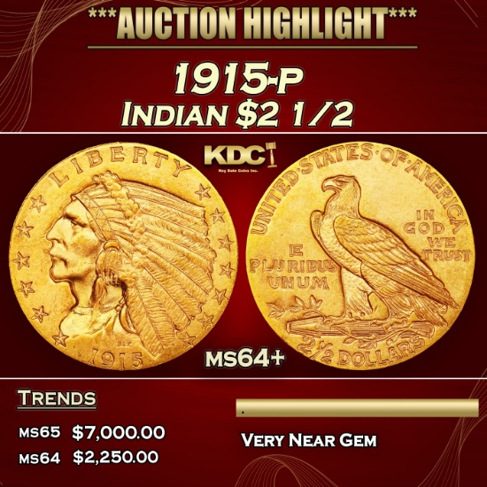 IO 1915-p Gold Indian Quarter Eagle $2 1/2 ms64+ SEGS