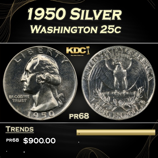 IO 1950 Proof Washington Quarter Silver 25c pr68 SEGS