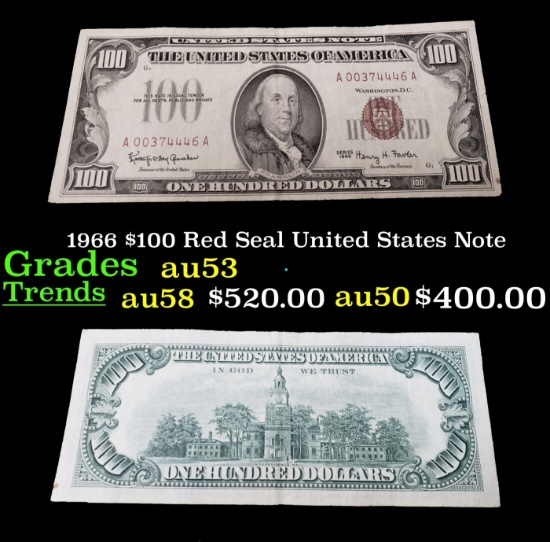 1966 $100 Red Seal United States Note Grades Select AU