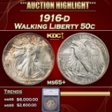 1916-d Walking Liberty Half Dollar 50c ms65+ SEGS