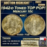 YO 1942-d Mercury Dime Toned TOP POP! 10c ms68+ FSB SEGS