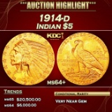 IO 1914-d Gold Indian Half Eagle $5 ms64+ USCG