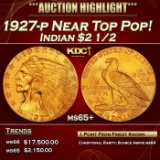 IO 1927-p Gold Indian Quarter Eagle Near Top Pop! $2 1/2 ms65+ SEGS