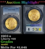 PCGS 1902-s Gold Liberty Double Eagle $20 ms60 PCGS