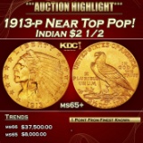 IO 1913-p Gold Indian Quarter Eagle Near Top Pop! $2 1/2 ms65+ SEGS