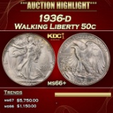 YO 1936-d Walking Liberty Half Dollar 50c ms66+ SEGS
