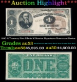 1890 $1 Treasury Note Edwin M Stanton Grades Select AU Signatures Rosecrans/Huston