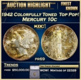 1942 Proof Mercury Dime Colorfully Toned  Top Pop! 10c pr69 SEGS