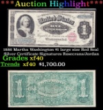 1886 Martha Washington $1 large size Red Seal Silver Certificate Grades xf Signatures Rosecrans/Jord