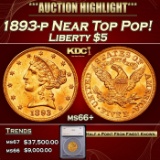 1893-p Gold Liberty Half Eagle Near Top Pop! $5 ms66+ SEGS