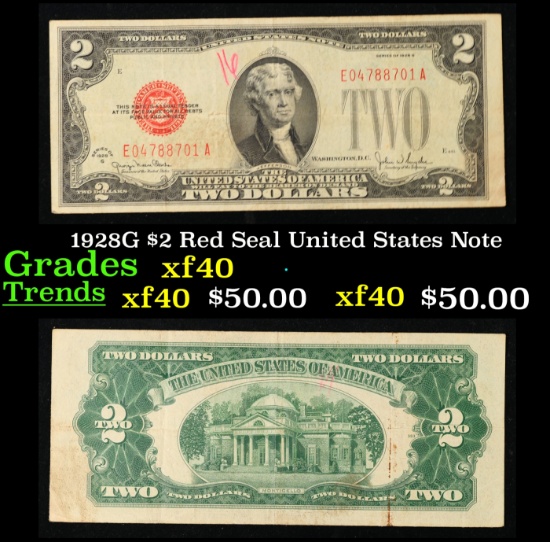1928G $2 Red Seal United States Note Grades xf