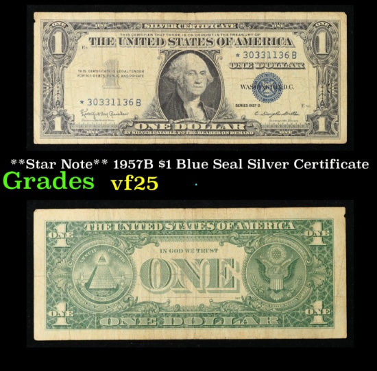 **Star Note** 1957B $1 Blue Seal Silver Certificate Grades vf+