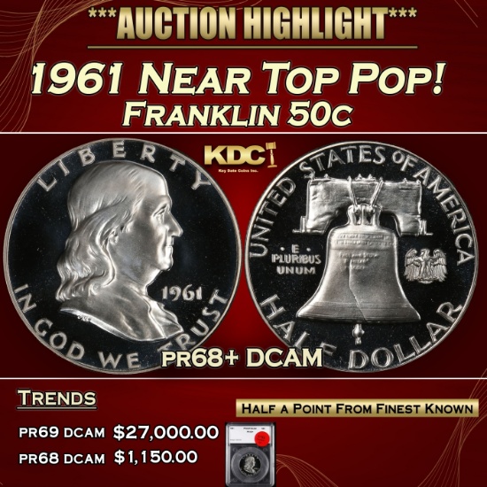 YO 1961 Proof Franklin Half Dollar Near Top Pop! 50c pr68+ DCAM SEGS