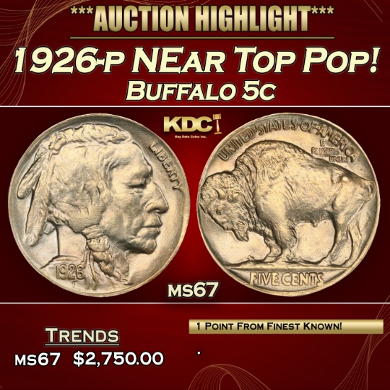 IO 1926-p Buffalo Nickel NEar Top Pop! 5c ms67 SEGS