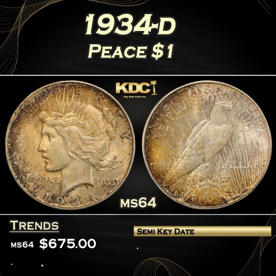 IO 1934-d Peace Dollar $1 Grades ms64