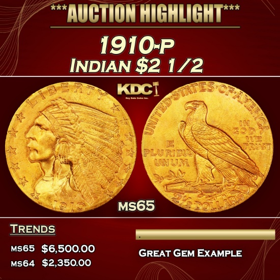 IE 1910-p Gold Indian Quarter Eagle $2 1/2 ms65 SEGS
