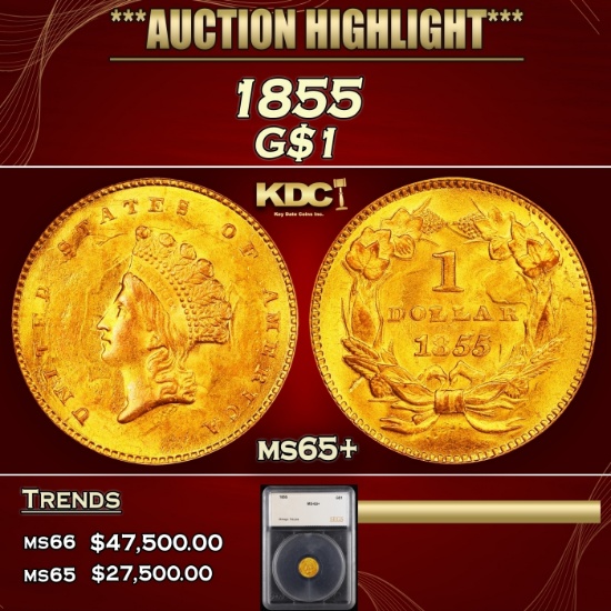 1855 Gold Dollar $1 ms65+ SEGS