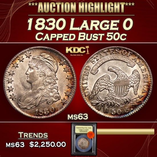 1830 Capped Bust Half Dollar Large 0 50c ms63 USCG