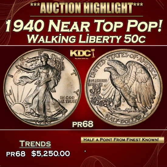 IE 1940 Proof Walking Liberty Half Dollar Near Top Pop! 50c pr68 SEGS