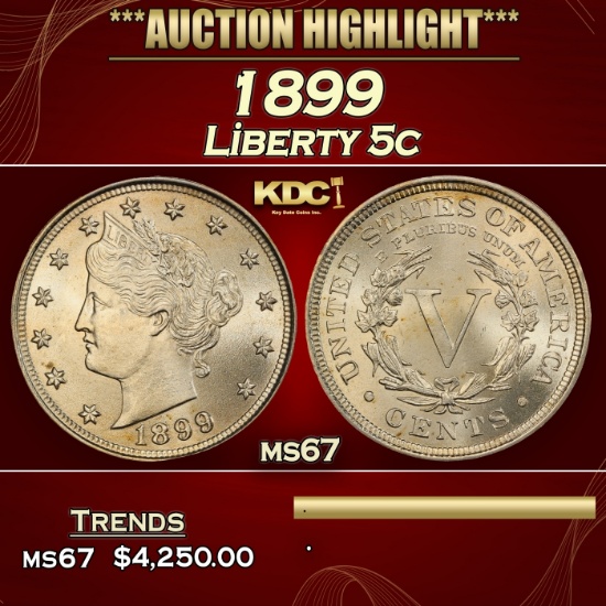 IO 1899 Liberty Nickel 5c ms67 SEGS