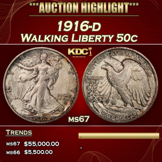 IO 1916-d Walking Liberty Half Dollar 50c ms67 SEGS