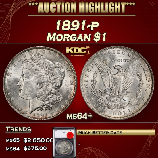 YO 1891-p Morgan Dollar $1 ms64+ SEGS