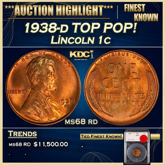 YO 1938-d Lincoln Cent TOP POP! 1c ms68 rd SEGS