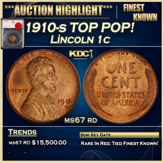 YO 1910-s Lincoln Cent TOP POP! 1c ms67 rd SEGS