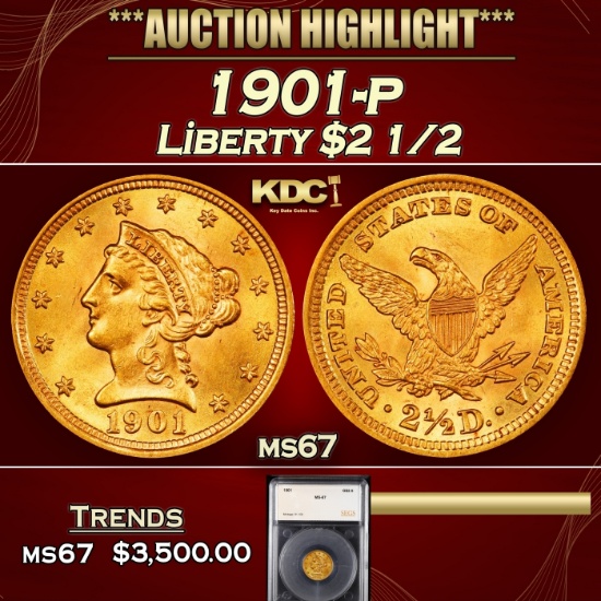 YO 1901-p Gold Liberty Quarter Eagle $2 1/2 ms67 SEGS