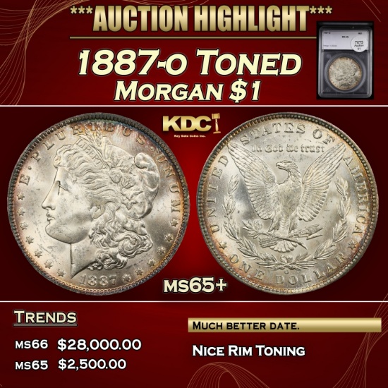 YC 1887-o Morgan Dollar Toned $1 ms65+ SEGS