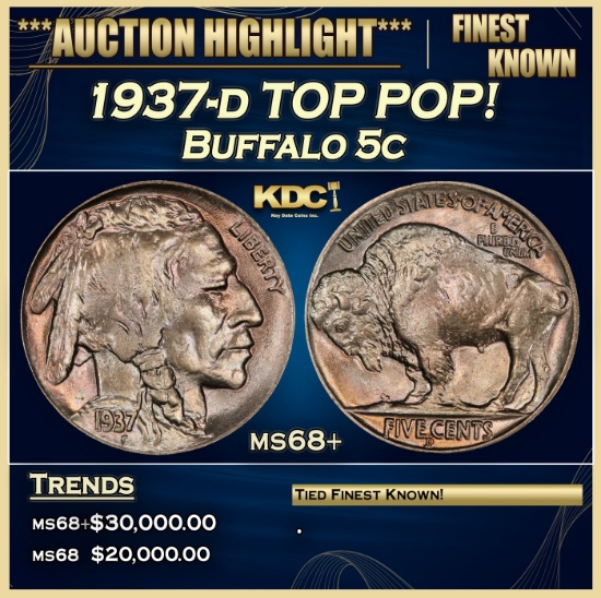 IO 1937-d Buffalo Nickel TOP POP! 5c Grades ms68+ SEGS