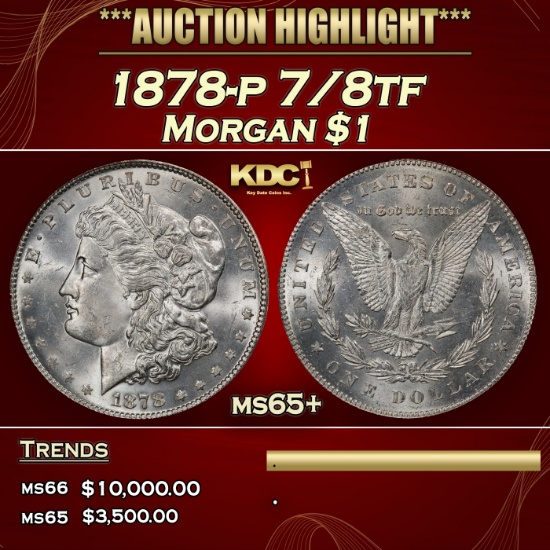 IO 1878-p 7/8tf Morgan Dollar $1 ms65+ SEGS