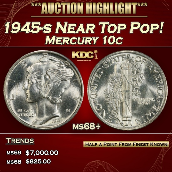 1945-s Mercury Dime Near Top Pop! 10c ms68+ SEGS