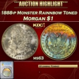 PCGS 1888-p Morgan Dollar Monster Rainnbow Toned $1 ms63 PCGS