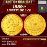 1889-p Gold Liberty Quarter Eagle $2 1/2 ms66+ SEGS