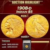 YC 1908-d Gold Indian Half Eagle $5 ms65+ SEGS