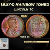 YO PCGS 1957-d Lincoln Cent Rainbow Toned 1c ms65 bn PCGS