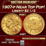 1907-p Gold Liberty Quarter Eagle Near Top Pop! $2 1/2 ms67 SEGS