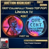 YO 1937 Proof Lincoln Cent Colorfully Toned TOP POP! 1c pr67 rb SEGS
