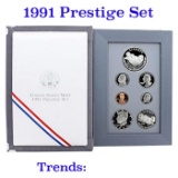 1991 United States Mint Prestige Proof Set 6 Coins W/ Box & COA