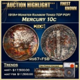 1919-p Mercury Dime Monster Rainbow Toned TOP POP! 10c ms67+FSB SEGS