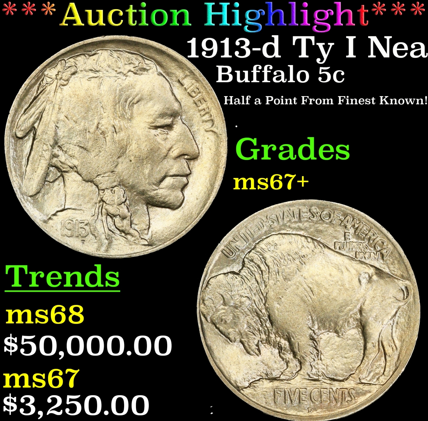Highlight* 1913-d Ty I Buffalo Nickel Near Top | Proxibid
