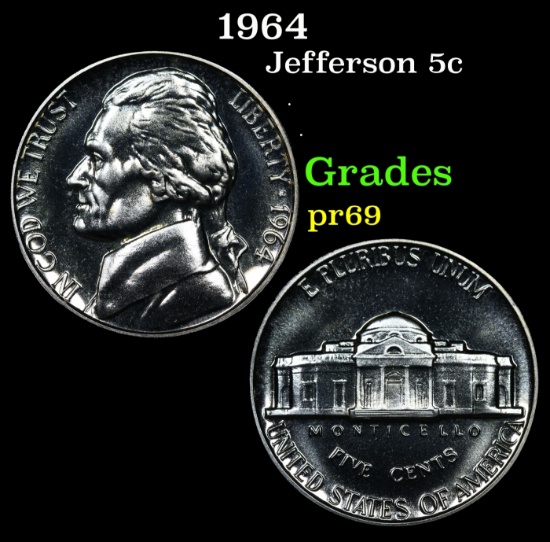 1964 Proof Jefferson Nickel 5c Grades GEM++ Proof