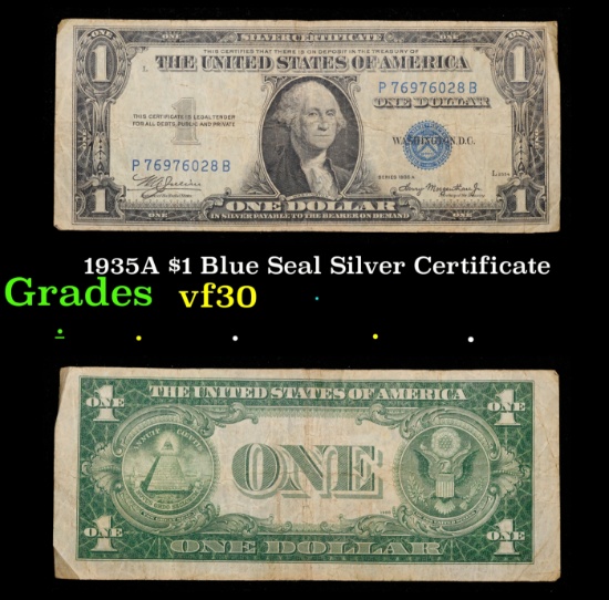 1935A $1 Blue Seal Silver Certificate Grades vf++