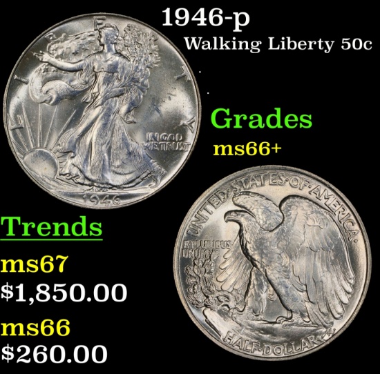 1946-p Walking Liberty Half Dollar 50c Grades GEM++ Unc